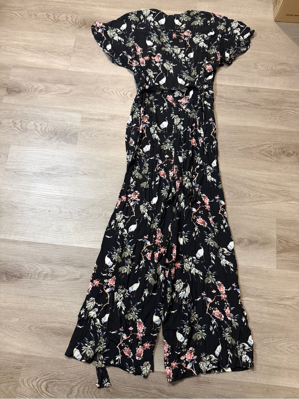 Banana Republic Black Floral & Bird Wide-Leg Jumpsuit with Tie Waist - Picture 2 of 9